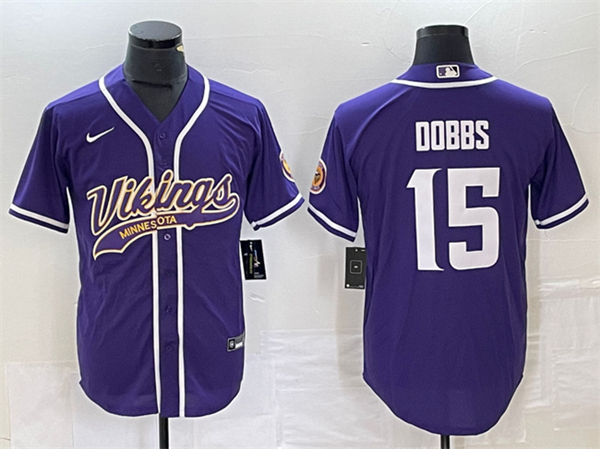 Men's Minnesota Vikings #15 Josh Dobbs Purple Cool Base Stitched Baseball Jersey
